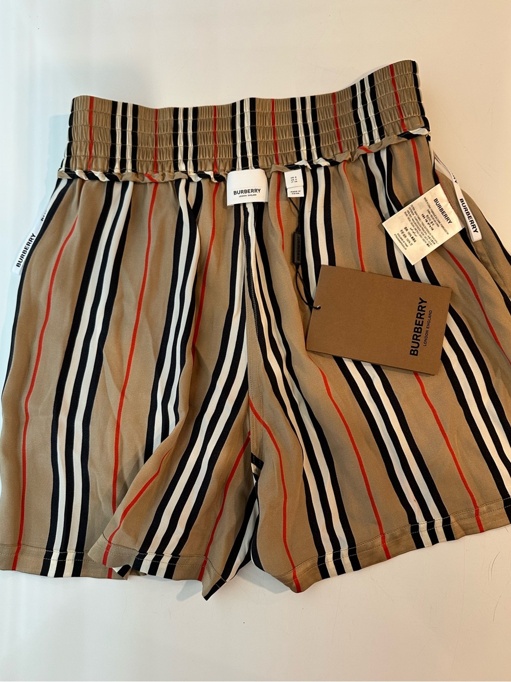 Burberry Icon Stripe Silk Shorts size 4